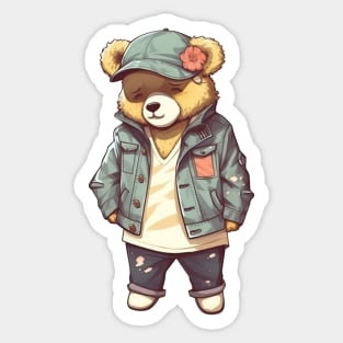 A cute teddy bear wearing street fashion Sticker